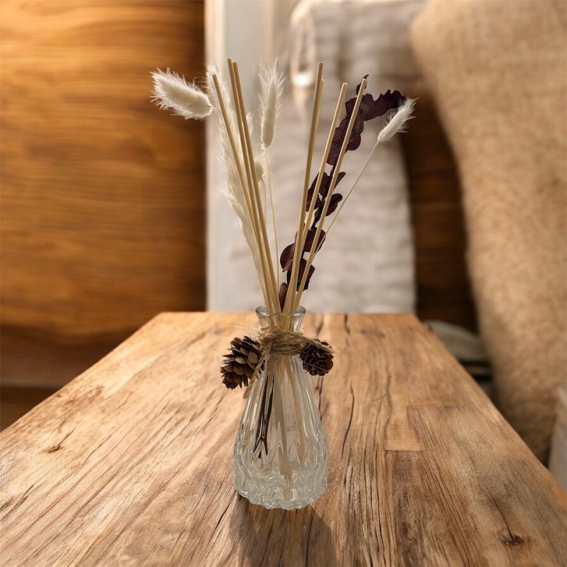 Glass Diffuser with reeds and grasses.